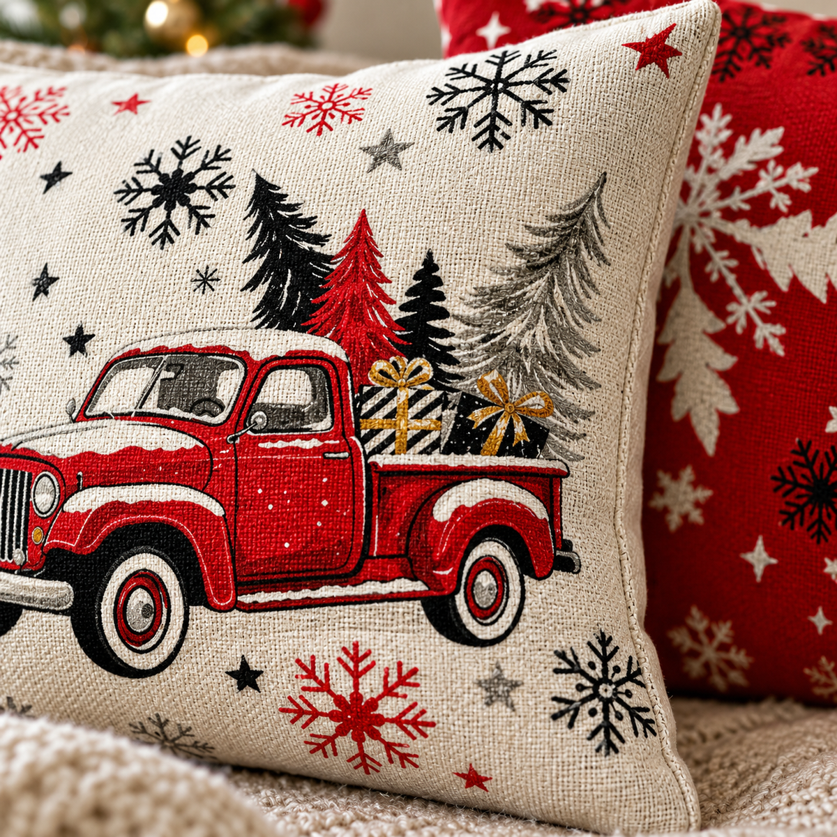 🎄 Pillow Covers | Woven-Style | Holiday Home | Host Gifts | Snowflakes