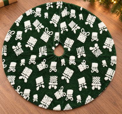 🎄 Tree Skirt | Plush | Holiday Gift | Green Giftbox Pattern