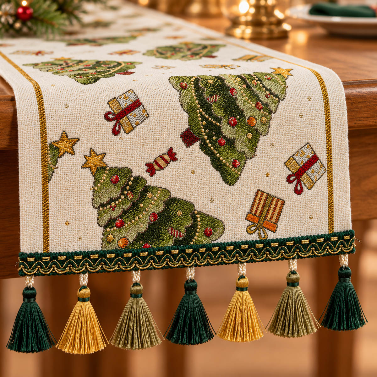 🎄 Table Runner | Woven Dining | Host Gift | Tassel Charm