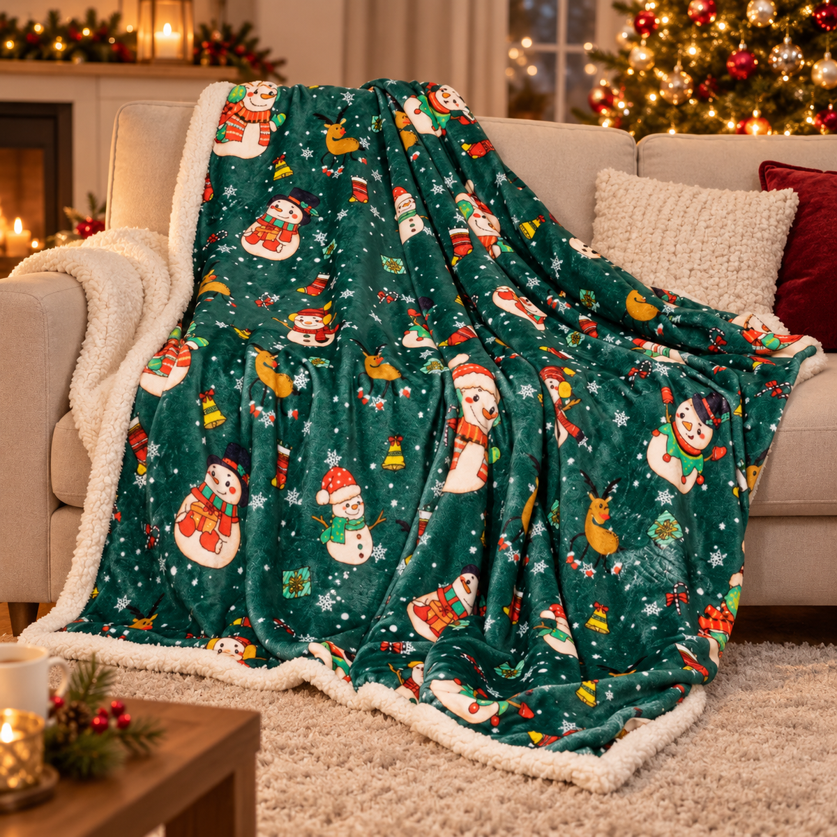 🎄 Blanket | Plush Fleece | Cozy Holiday Gift | Snowman Print