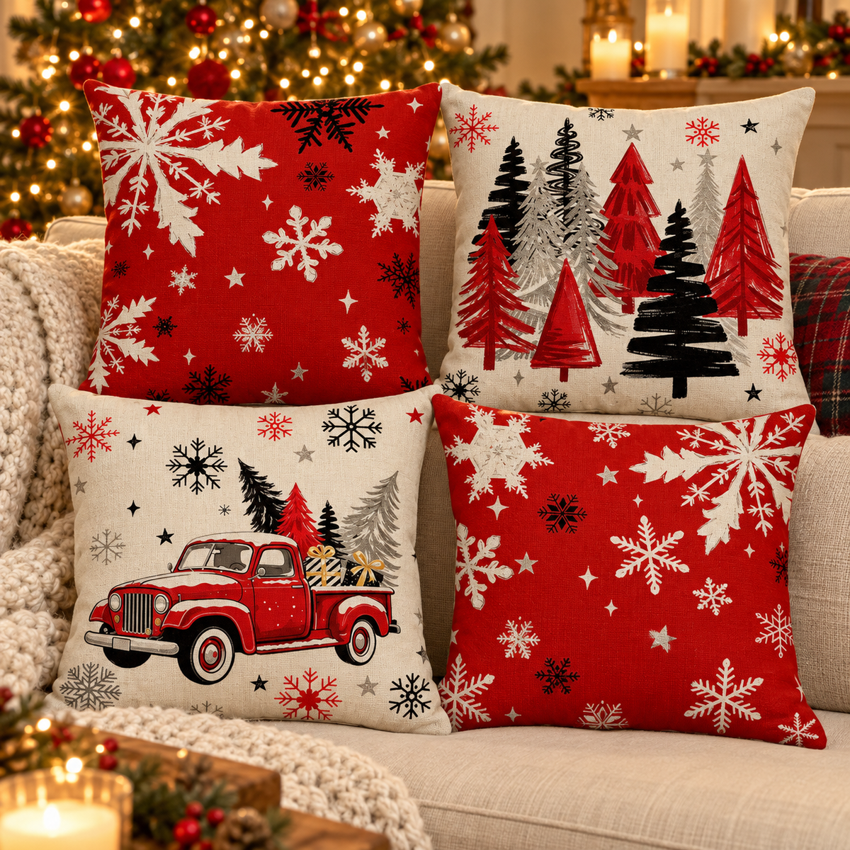 🎄 Pillow Covers | Woven-Style | Holiday Home | Host Gifts | Snowflakes