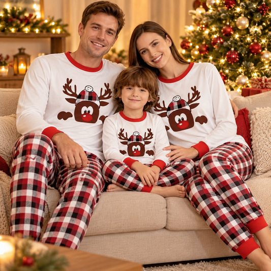 🎄 Family Pajamas | Soft Fabric | Holiday Gifts | Reindeer Plaid