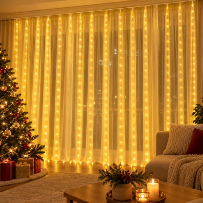 ✨ Christmas Lights | LED Curtain Lighting | Golden Holiday Glow