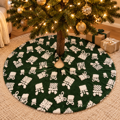 🎄 Tree Skirt | Plush | Holiday Gift | Green Giftbox Pattern