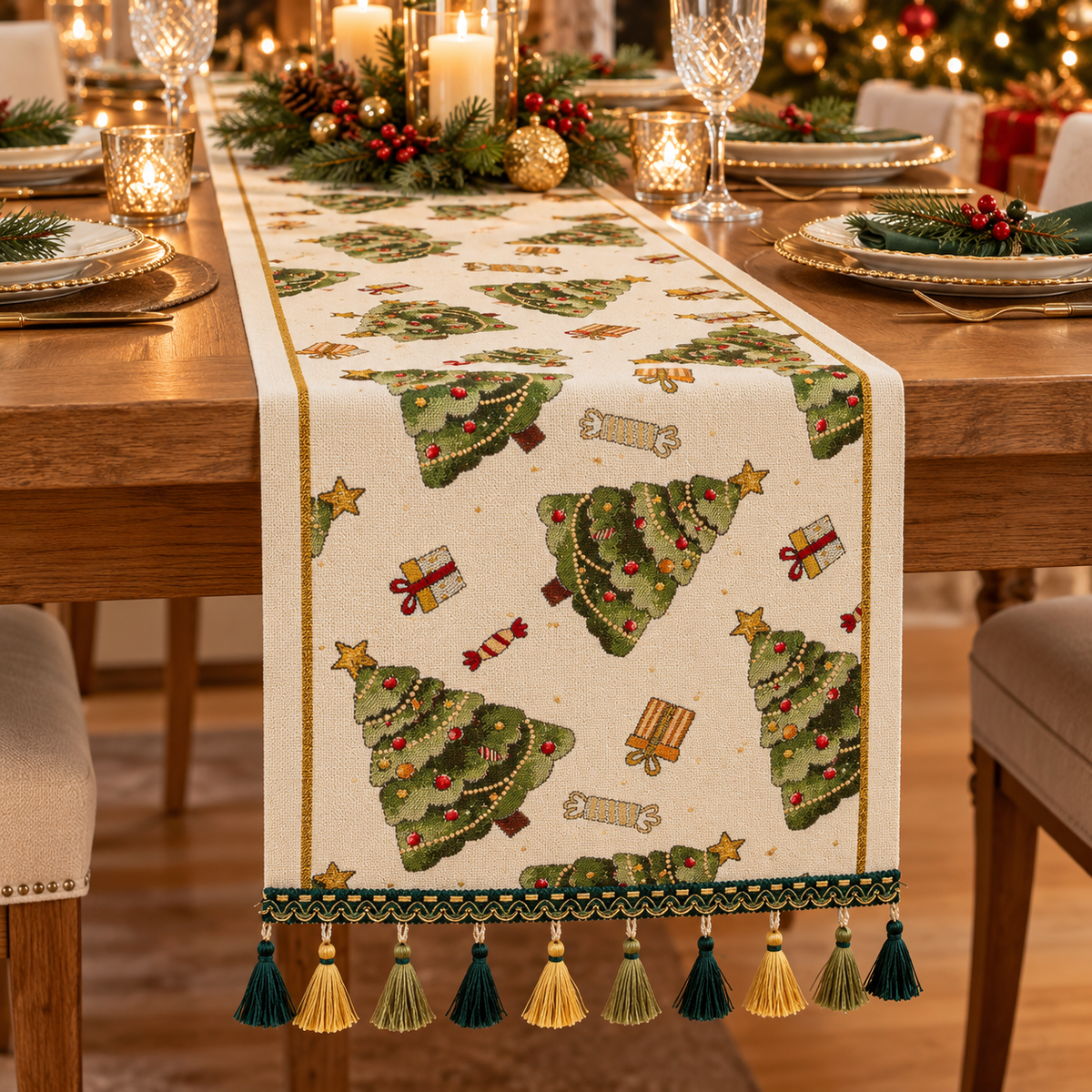 🎄 Table Runner | Woven Dining | Host Gift | Tassel Charm