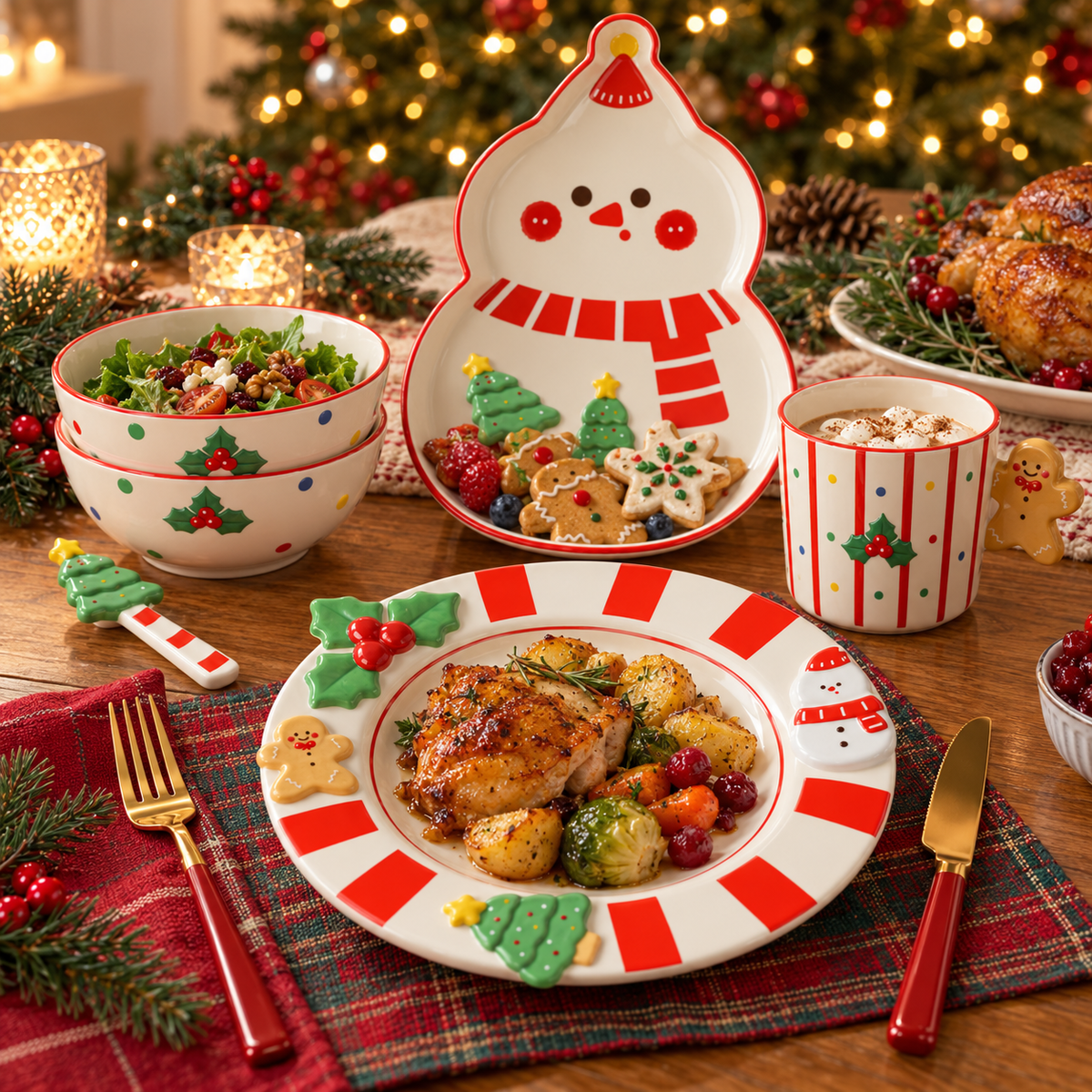 🍽️ Dinnerware | Ceramic | Holiday Dining | Family Gift | Snowman Charm