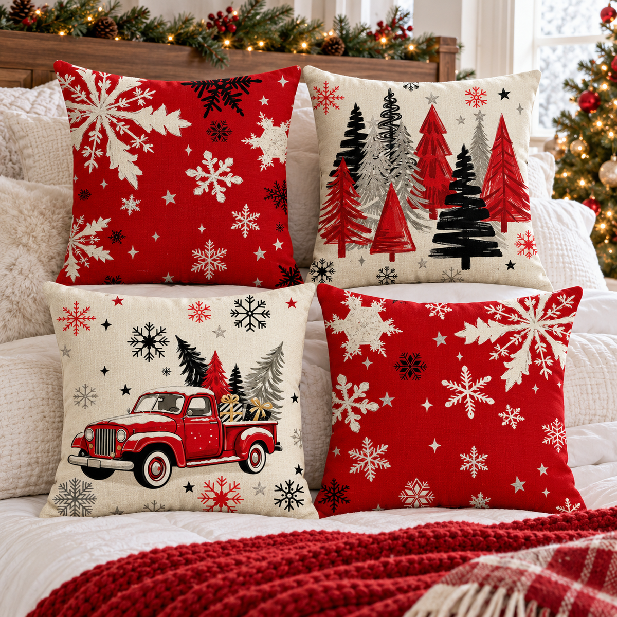 🎄 Pillow Covers | Woven-Style | Holiday Home | Host Gifts | Snowflakes