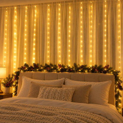 ✨ Christmas Lights | LED Curtain Lighting | Golden Holiday Glow