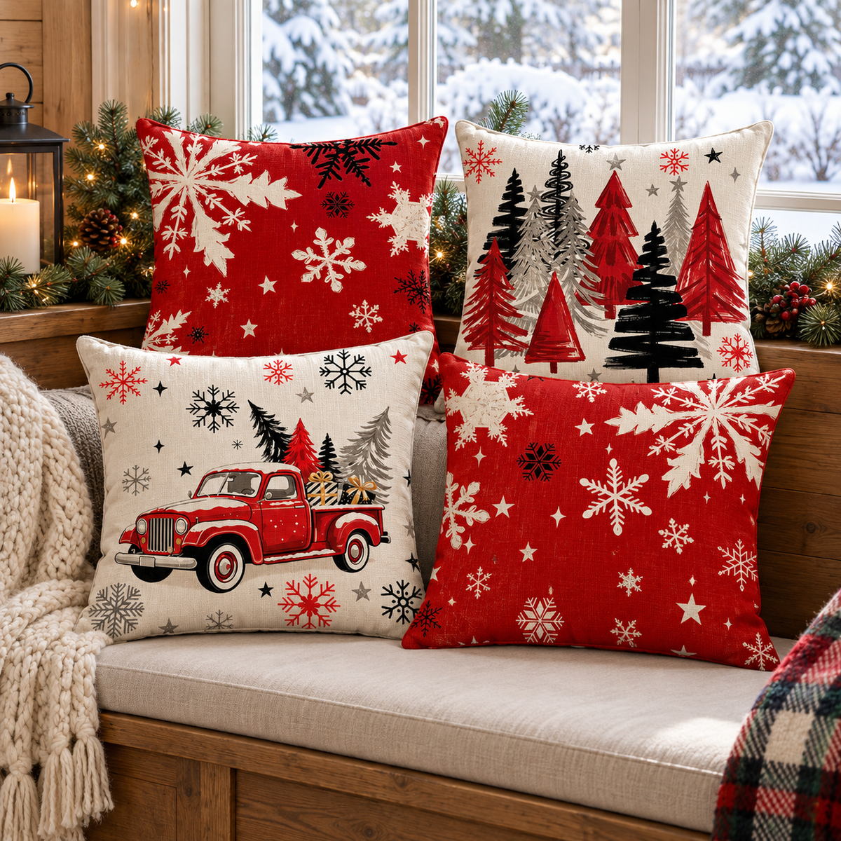 🎄 Pillow Covers | Woven-Style | Holiday Home | Host Gifts | Snowflakes