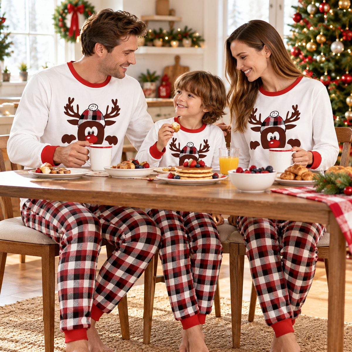 🎄 Family Pajamas | Soft Fabric | Holiday Gifts | Reindeer Plaid