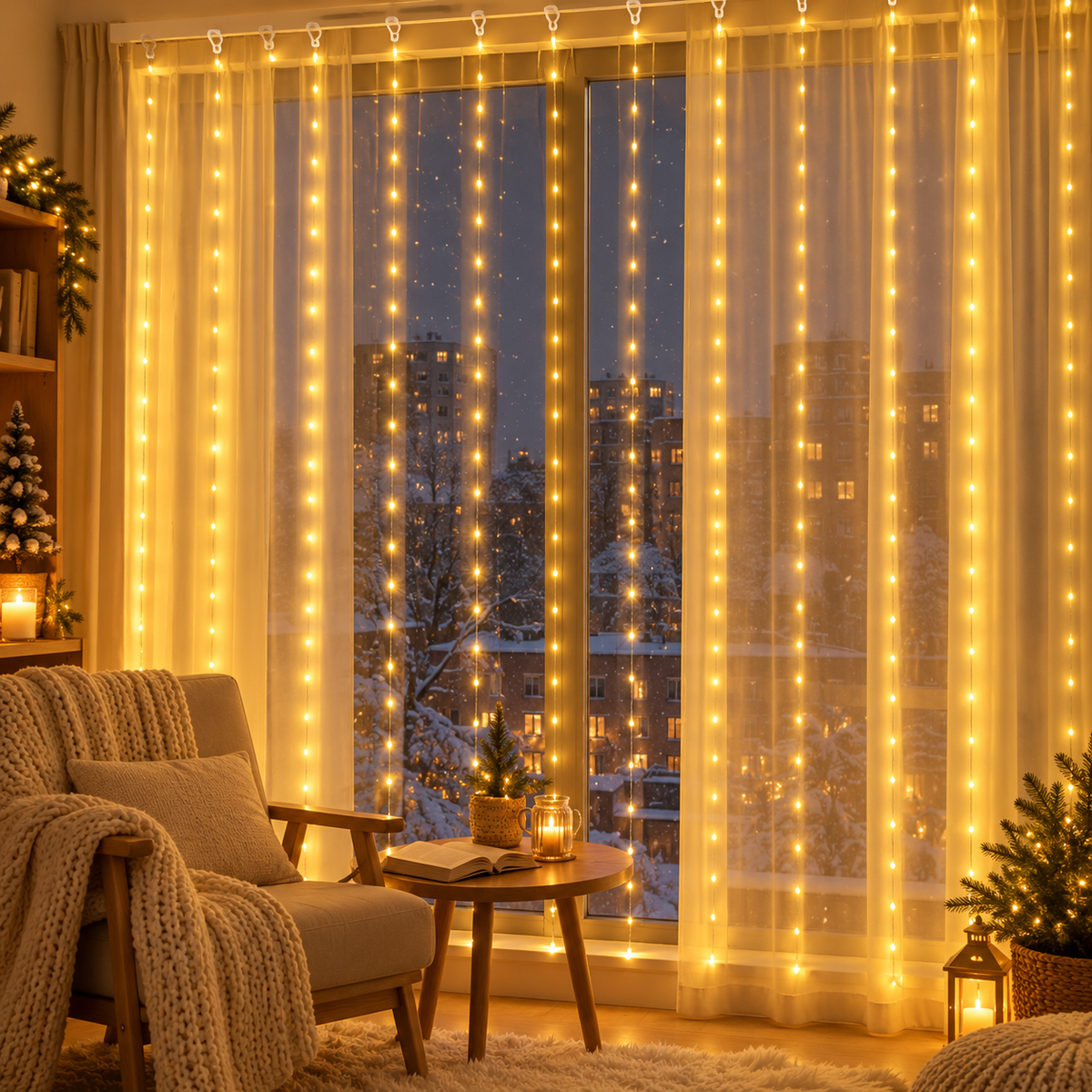 ✨ Christmas Lights | LED Curtain Lighting | Golden Holiday Glow