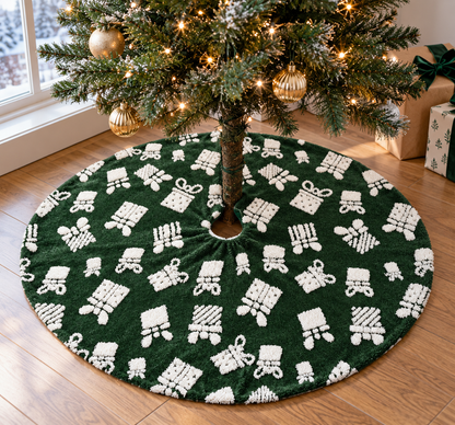 🎄 Tree Skirt | Plush | Holiday Gift | Green Giftbox Pattern
