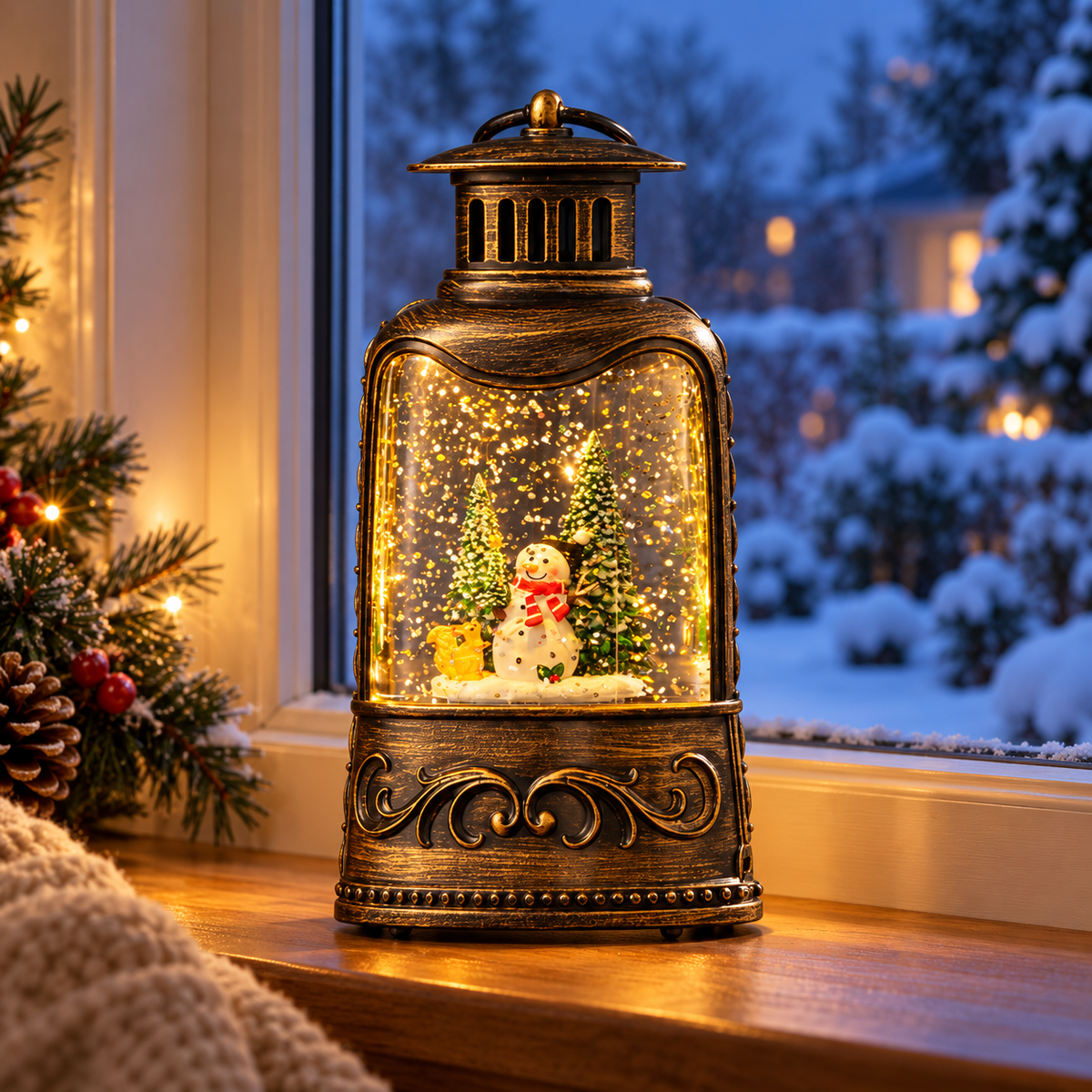 🎄 Lantern | Metal | Holiday Decor | Host Gift | Snowfall Glow