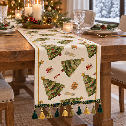 🎄 Table Runner | Woven Dining | Host Gift | Tassel Charm