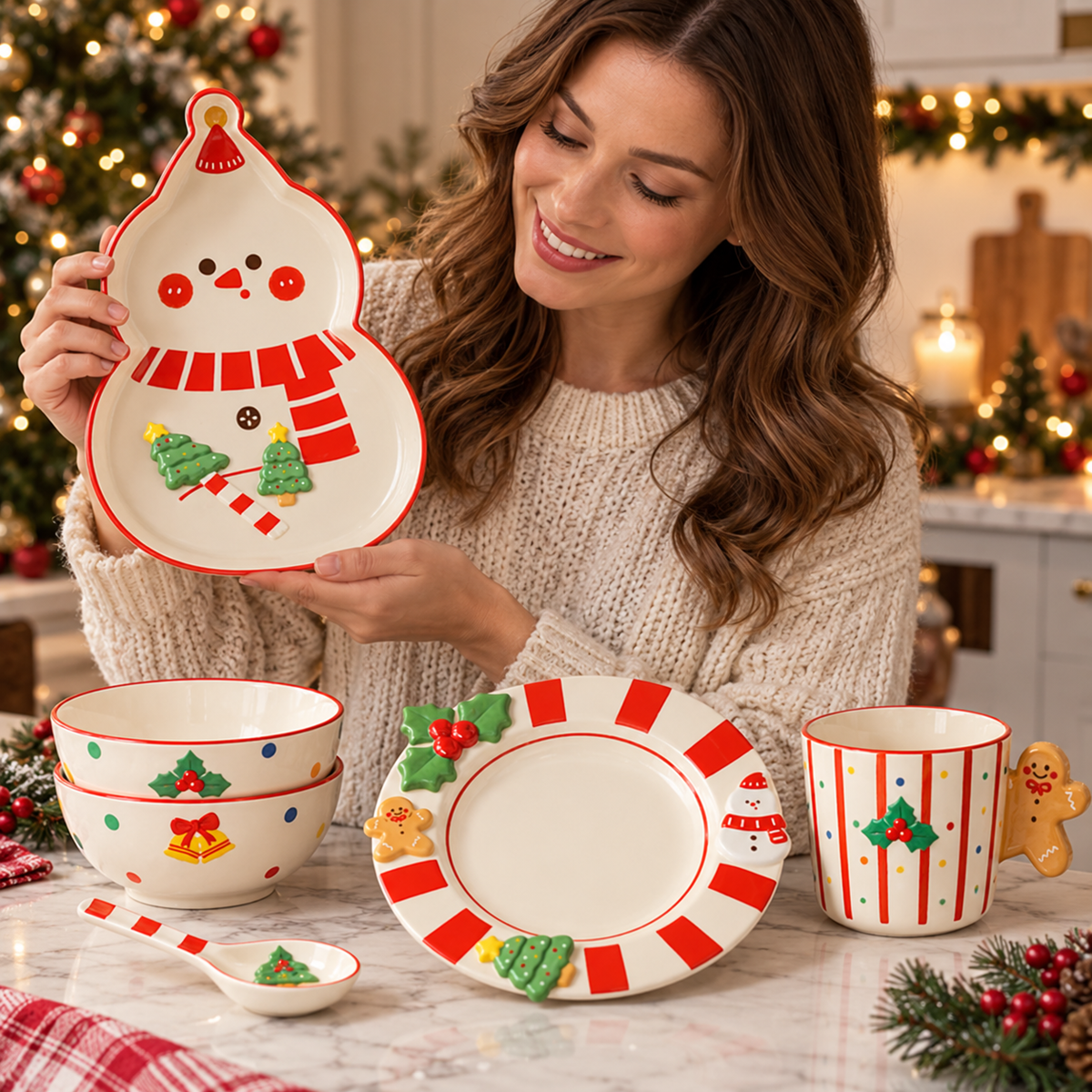 🍽️ Dinnerware | Ceramic | Holiday Dining | Family Gift | Snowman Charm