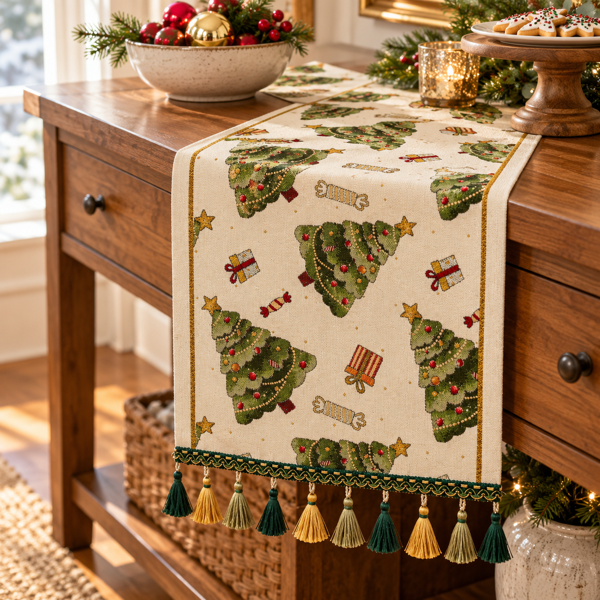 🎄 Table Runner | Woven Dining | Host Gift | Tassel Charm