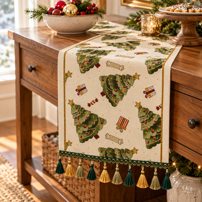 🎄 Table Runner | Woven Dining | Host Gift | Tassel Charm