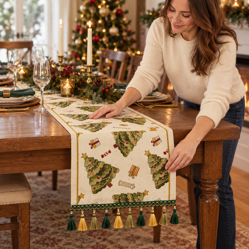 🎄 Table Runner | Woven Dining | Host Gift | Tassel Charm