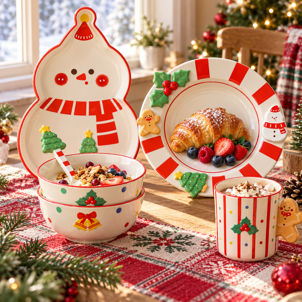 🍽️ Dinnerware | Ceramic | Holiday Dining | Family Gift | Snowman Charm
