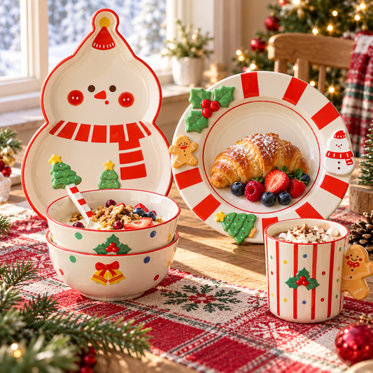 🍽️ Dinnerware | Ceramic | Holiday Dining | Family Gift | Snowman Charm